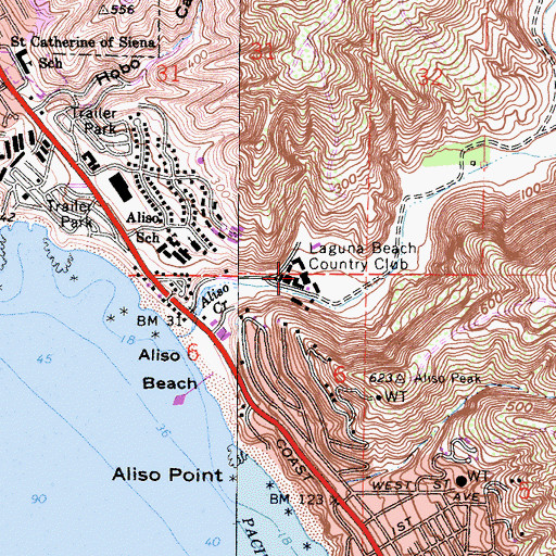 Topographic Map of Laguna Beach Country Club, CA