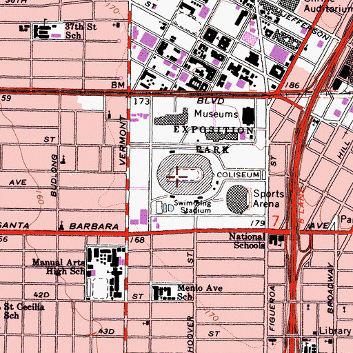 Topographic Map of Los Angeles Memorial Coliseum, CA