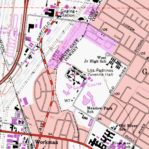Topographic Map of Los Padrinos Juvenile Hall, CA