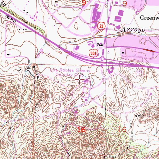 Topographic Map of Los Robles Greens Country Club, CA