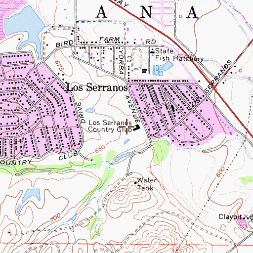 Topographic Map of Los Serranos Country Club, CA