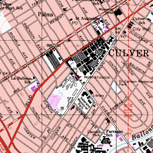 Topographic Map of MGM Studios, CA