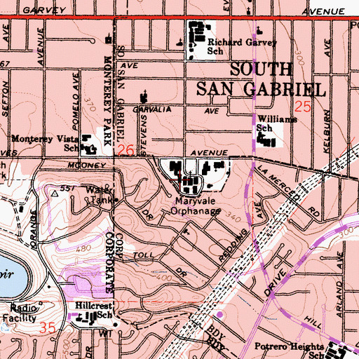 Topographic Map of Maryvale Orphanage, CA