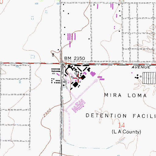 Topographic Map of Mira Loma Detention Facility, CA