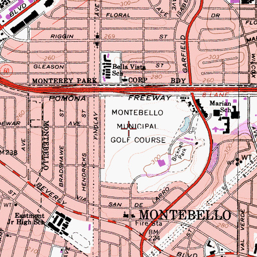 Topographic Map of Montebello Municipal Golf Course, CA