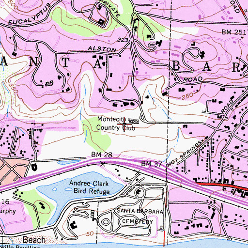 Topographic Map of Montecito Country Club, CA