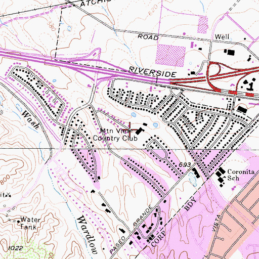 Topographic Map of Mountain View Country Club, CA