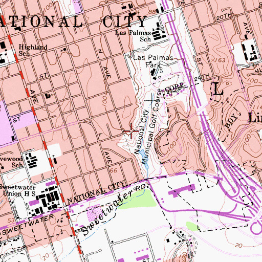 Topographic Map of National City Municipal Golf Course, CA