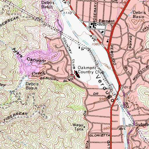 Topographic Map of Oakmont Country Club, CA