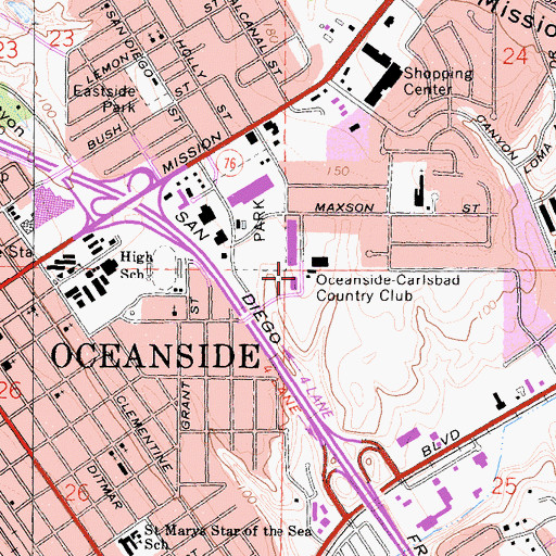 Topographic Map of Oceanside-Carlsbad Country Club, CA