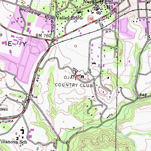 Topographic Map of Ojai Country Club, CA