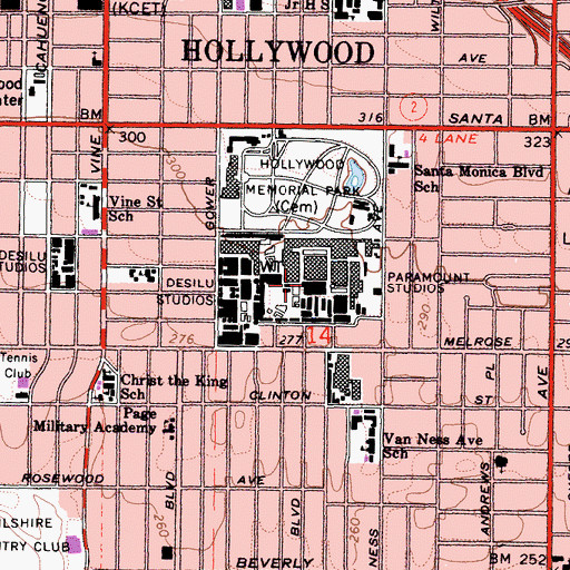 Topographic Map of Paramount Studios, CA