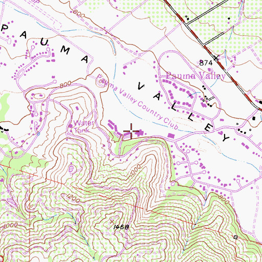 Topographic Map of Pauma Valley Country Club, CA