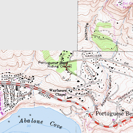 Topographic Map of Portuguese Bend Riding Club, CA
