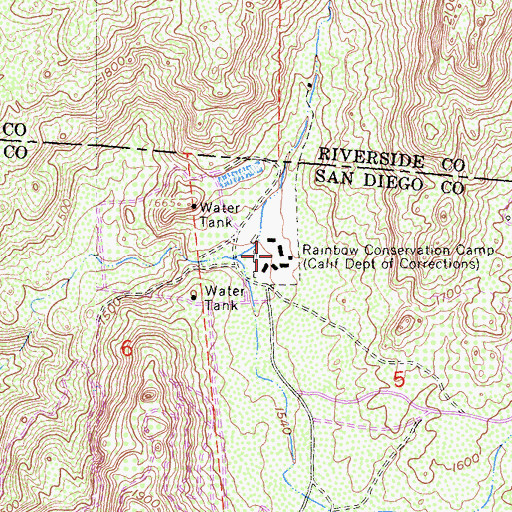 Topographic Map of Rainbow Conservation Camp, CA