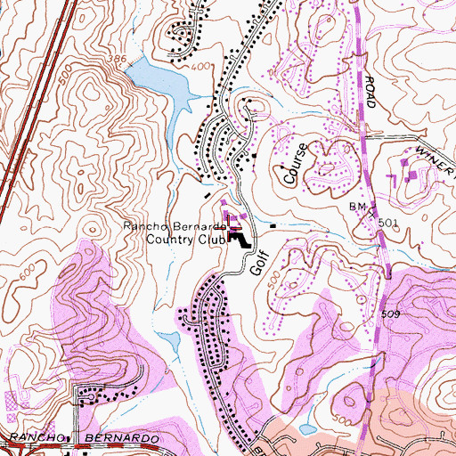 Topographic Map of Rancho Bernardo Country Club, CA
