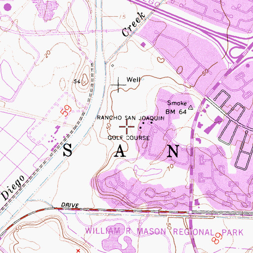 Topographic Map of Rancho San Joaquin Golf Course, CA