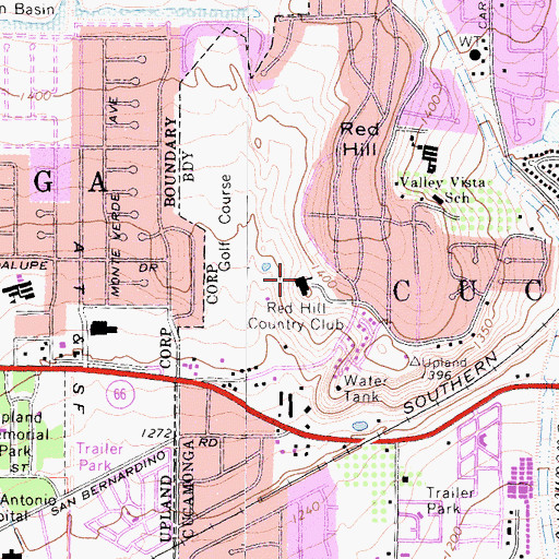 Topographic Map of Red Hill Country Club, CA