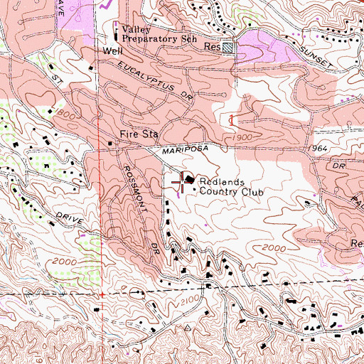 Topographic Map of Redlands Country Club, CA
