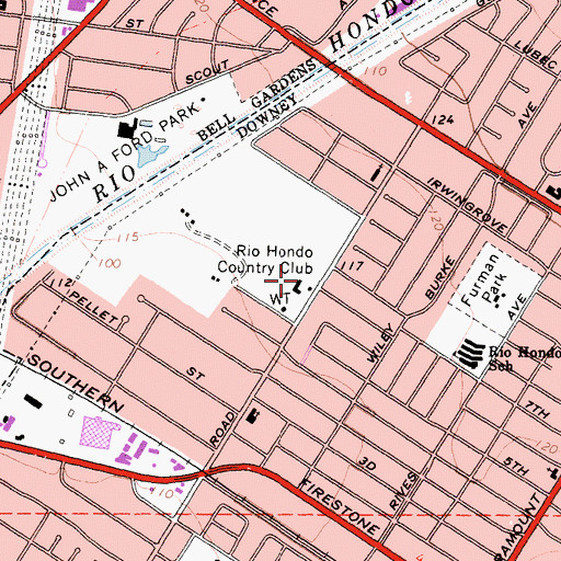 Topographic Map of Rio Hondo Country Club, CA