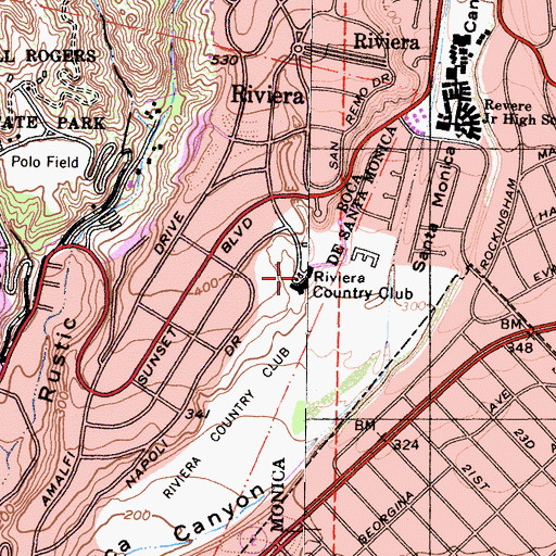 Topographic Map of Riviera Country Club, CA