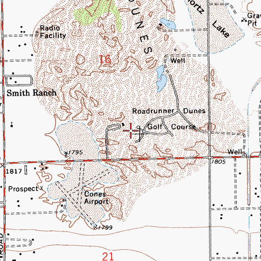 Topographic Map of Roadrunner Dunes Golf Course, CA