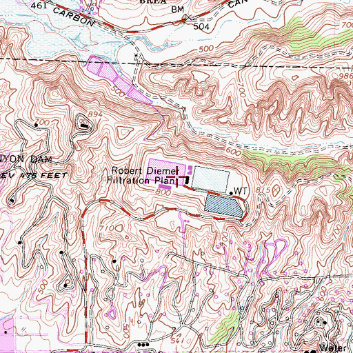 Topographic Map of Robert Diemer Filtration Plant, CA
