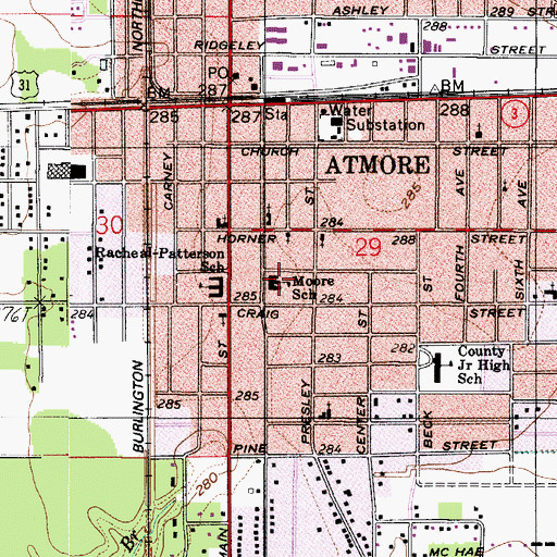 Topographic Map of A C Moore Elementary School, AL