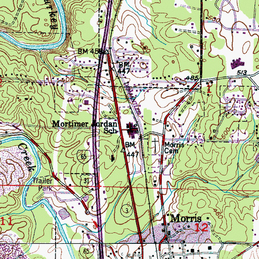 Topographic Map of Mortimer Jordan High School, AL