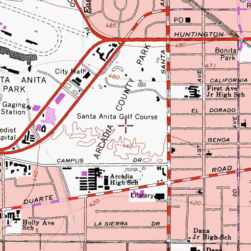 Topographic Map of Santa Anita Golf Course, CA