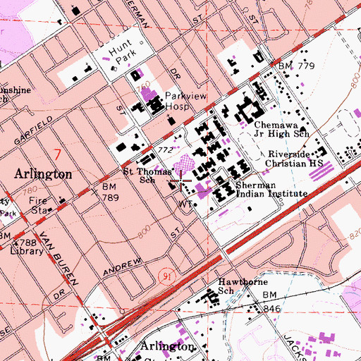 Topographic Map of Sherman Indian High School, CA