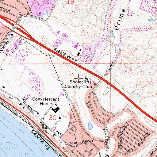 Topographic Map of Shorecliffs Country Club, CA