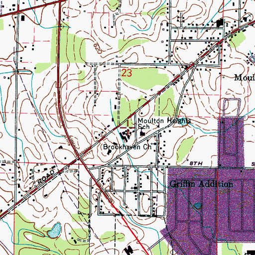 Topographic Map of Moulton Heights Elementary School, AL