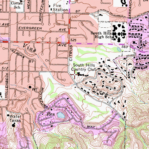 Topographic Map of South Hills Country Club, CA