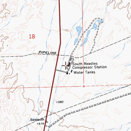 Topographic Map of South Needles Compressor Station, CA
