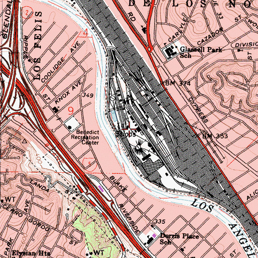 Topographic Map of Southern Pacific Shops, CA