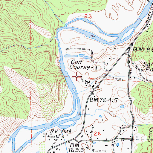 Topographic Map of Three Rivers Golf Course, CA