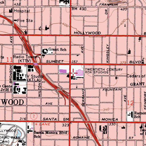 Topographic Map of Twentieth Century Fox Studios, CA