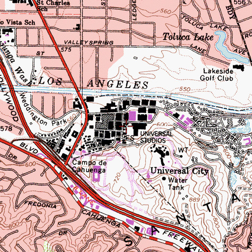 Topographic Map of Universal City Studios, CA