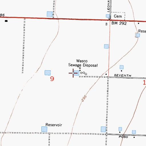 Topographic Map of Wasco Sewage Disposal, CA