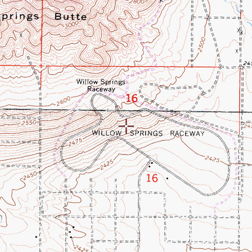 Topographic Map of Willow Springs Raceway, CA