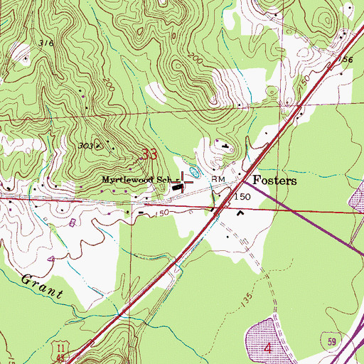 Topographic Map of Myrtlewood Elementary School, AL