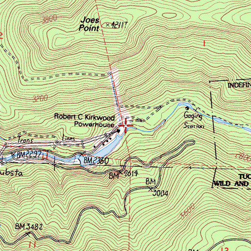 Topographic Map of Robert C Kirkwood Powerhouse, CA