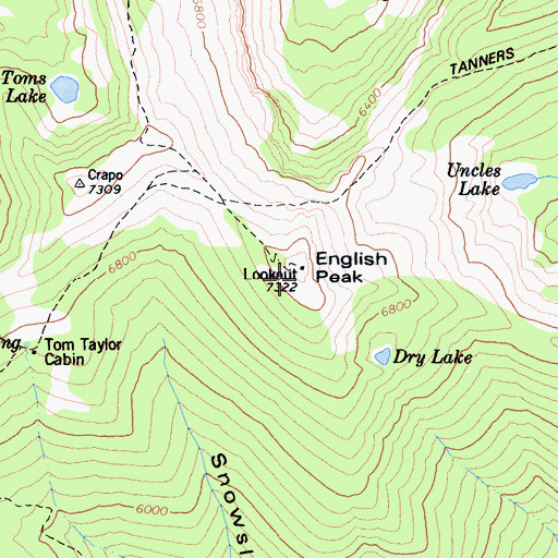 Topographic Map of English Peak Lookout Tower, CA