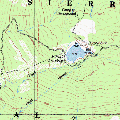 Topographic Map of East Fork Camp Sixty-One Creek, CA