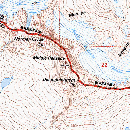 Topographic Map of Middle Palisade, CA