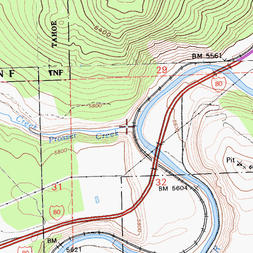 Topographic Map of Prosser Creek, CA