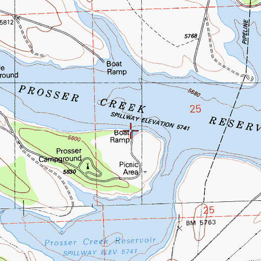Topographic Map of Prosser Creek Reservoir, CA