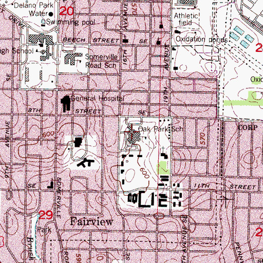 Topographic Map of Oak Park Middle School, AL