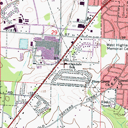 Topographic Map of Oakdale Elementary School, AL